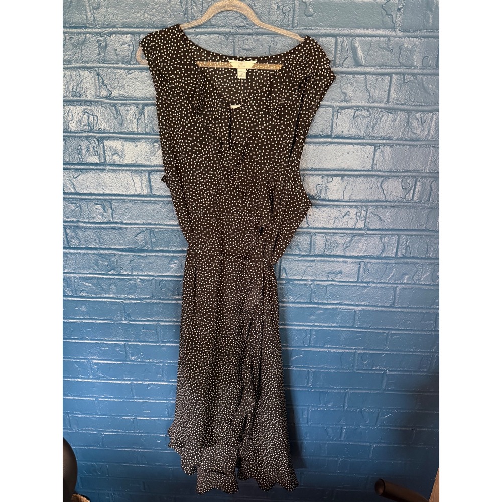 Croft & Barrow Womens Plus 3X Polka Dot Faux Wrap Dress Black White NWT